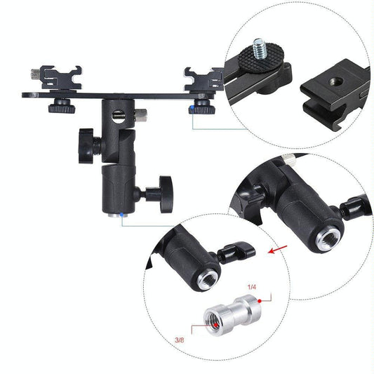 Dual Hot Shoe Flash Bracket - Compact And Versatile-1915197189336993793