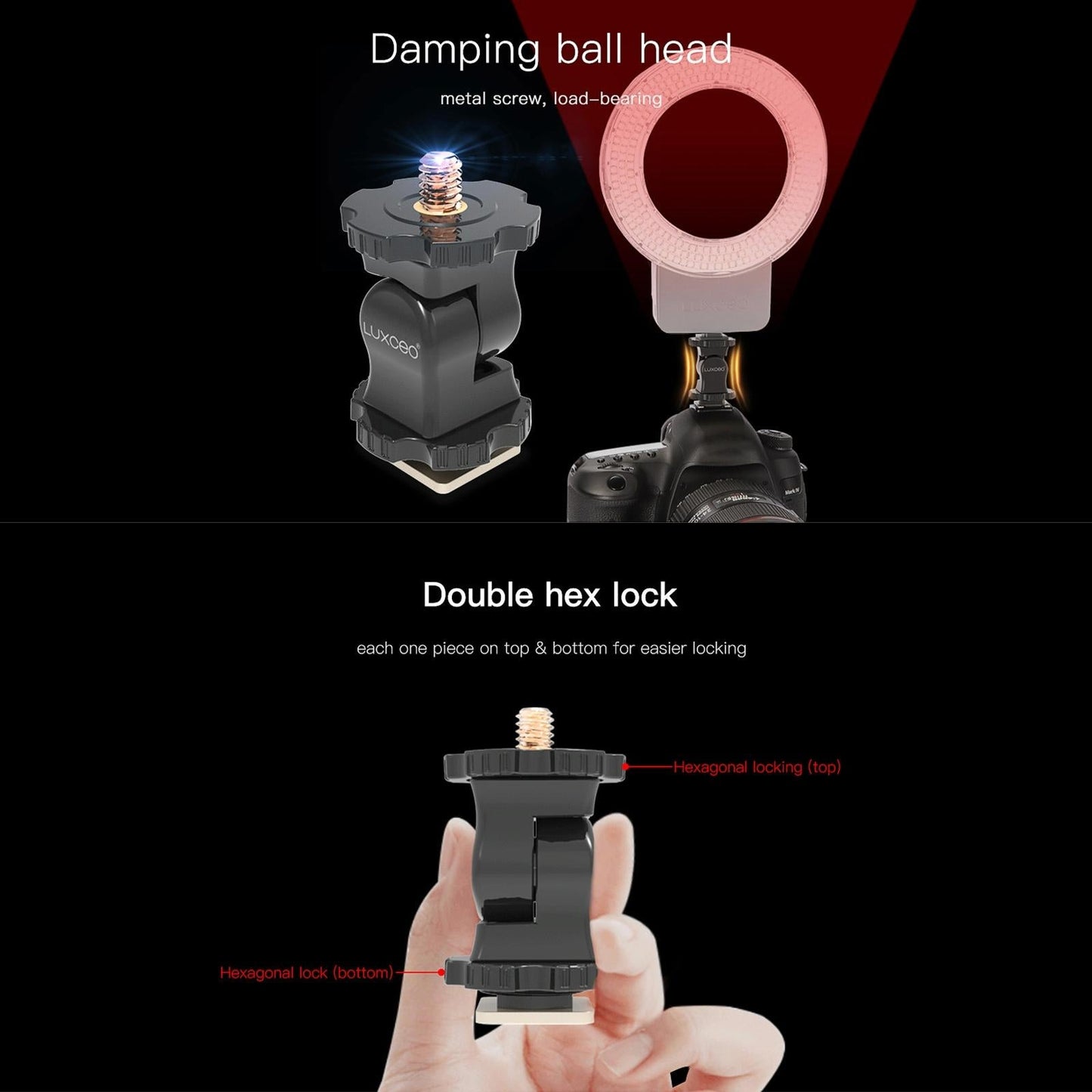 Universal Hot Shoe Damping Ball-Head Camera Bracket - Black-1915196507657736198