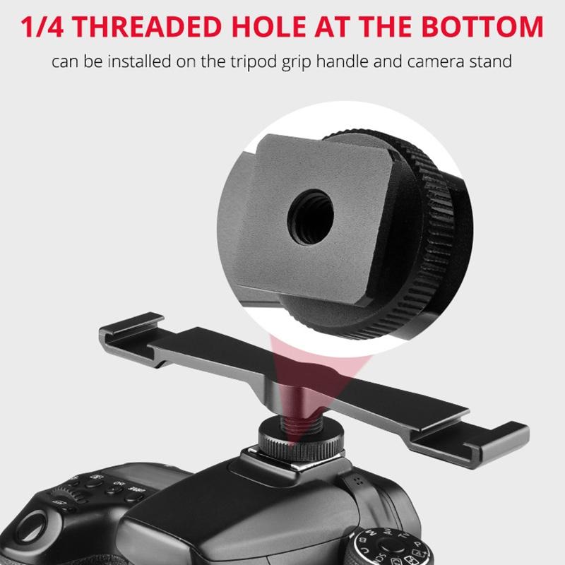 Aluminum Dual Cold Shoe Mount Adapter Extension Bracket - Black-1915196724750716933