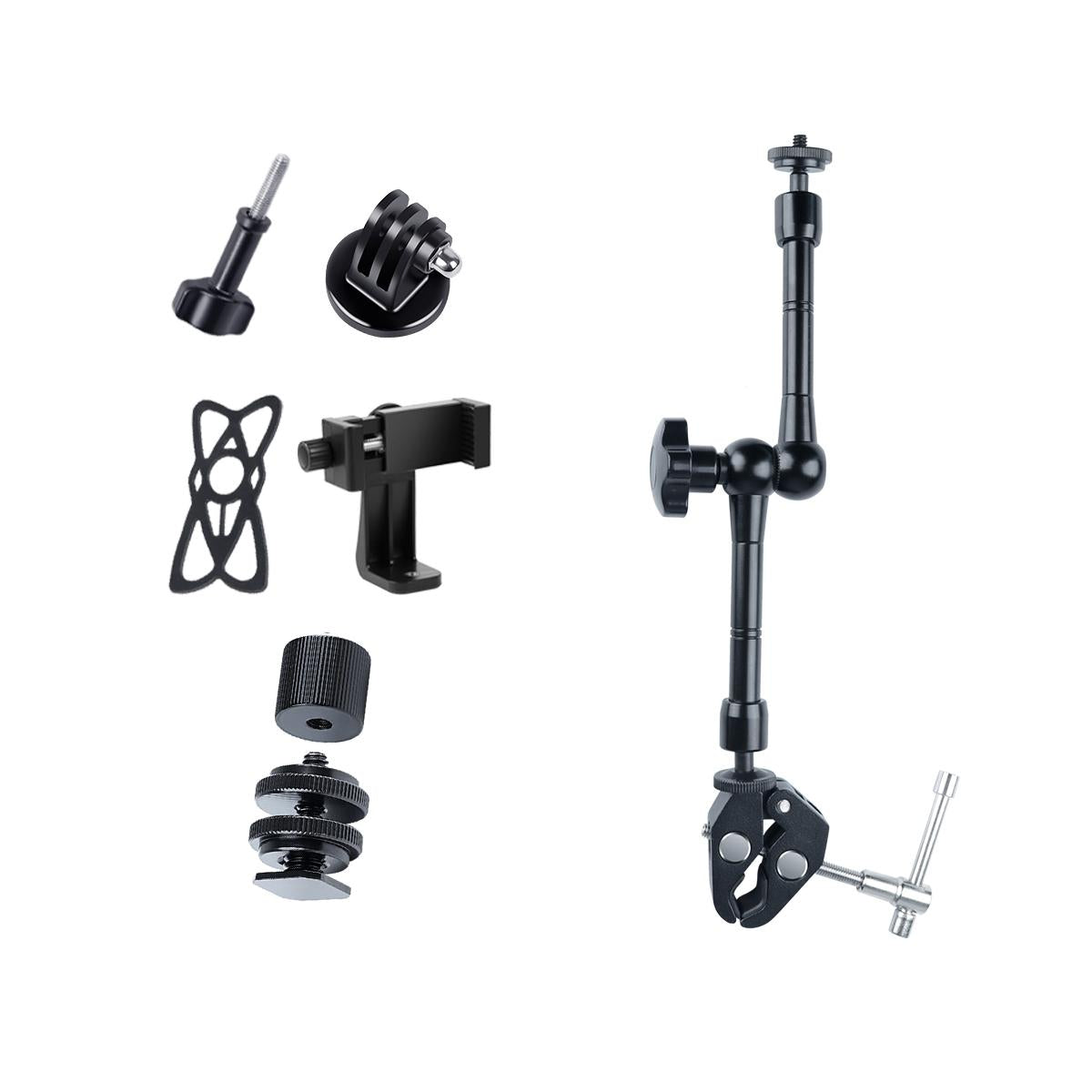 Adjustable Magic Arm With Phone Clamp & Large Claws - 11 Inch Black-1915196802945126400