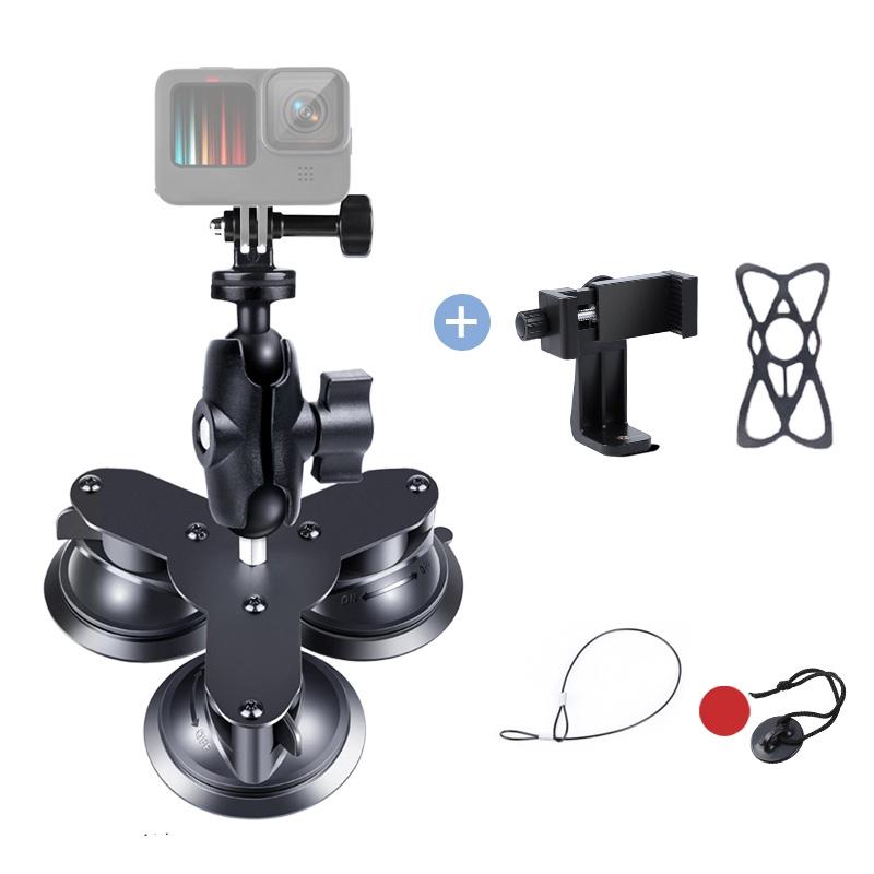 Triangle Suction Cup Mount For Gopro With Tripod Adapter And Phone Clamp-1915196495469088776