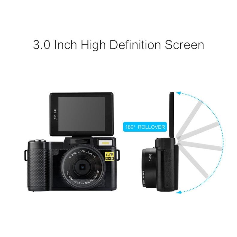 3.0 Flip Screen Vlog Camera With 4X Zoom - Black-1915196778584608772