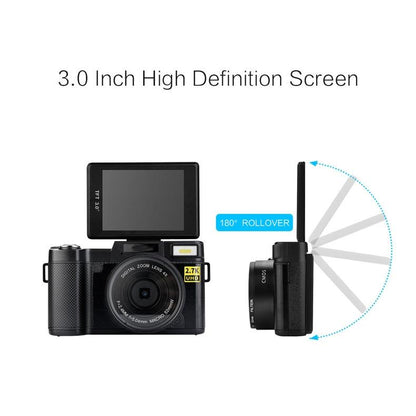 3.0 Flip Screen Vlog Camera With 4X Zoom - Black-1915196778584608772