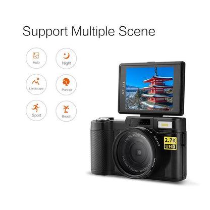 3.0 Flip Screen Vlog Camera With 4X Zoom - Black-1915196778584608773