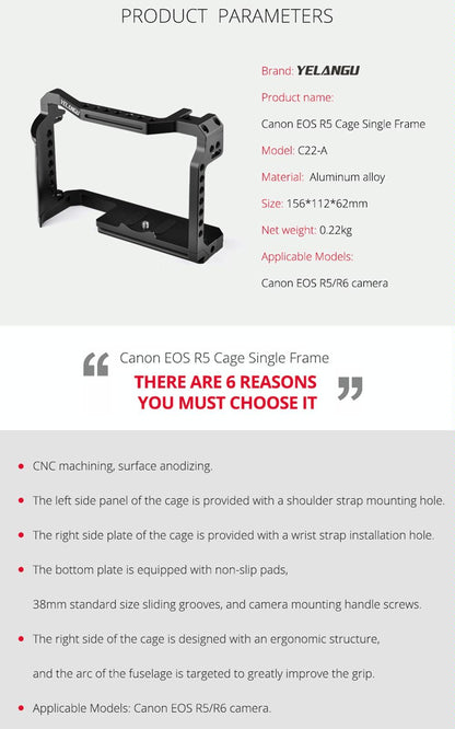 Video Camera Cage Stabilizer For Canon Eos R5 / R6 / R - Black-1915196753674637321