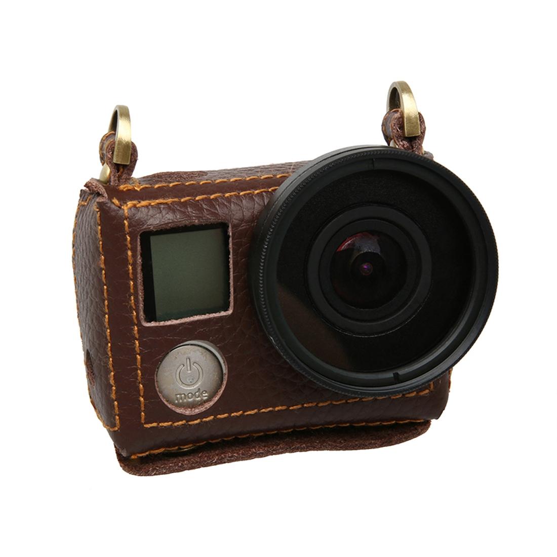 Genuine Leather Protective Case For Gopro Hero4 With Litchi Texture And Sling-1915196643918090245