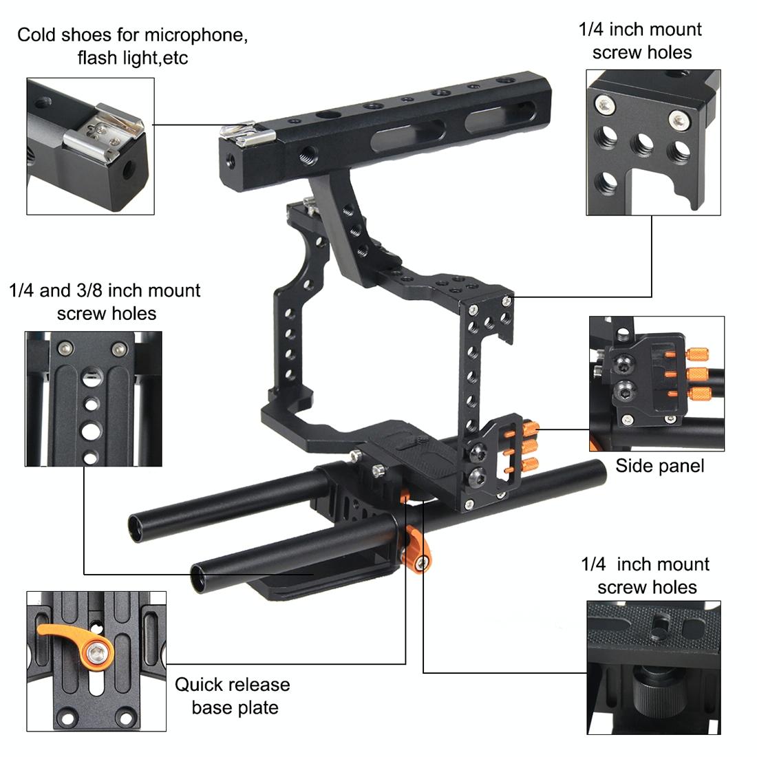 Video Camera Cage Stabilizer For Panasonic Lumix Dmc-Gh4 / Sony A7 Series - Orange-1915196532584484870