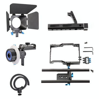 Video Camera Cage Stabilizer Kit With Matte Box & Follow Focus For Panasonic Lumix Dmc-Gh4 & G7 / Sony A7 Series-1915198256569257988