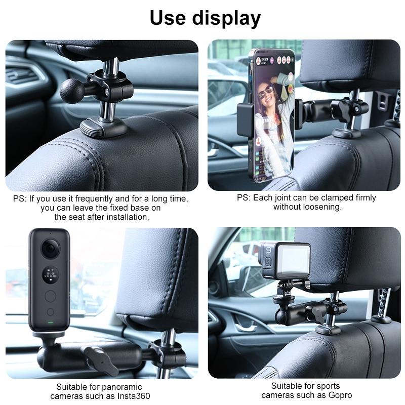25Mm Ballhead Car Seat Mount For Action Cameras With Phone Clamp And Anti-Lost Case-1915197232248918019
