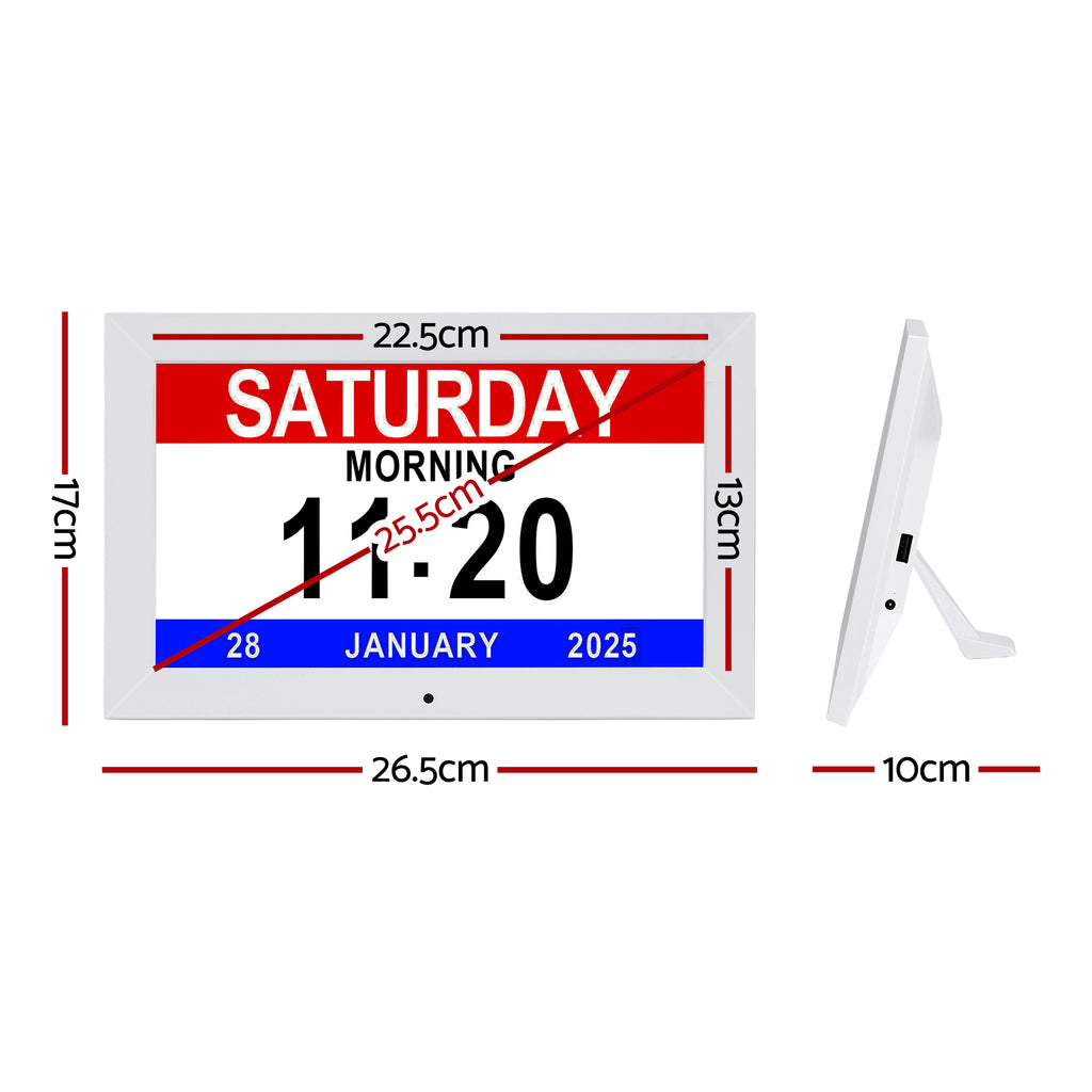 Artiss 10" Digital Day Clock Alarm Calendar Dementia Date Week Desk Clocks White