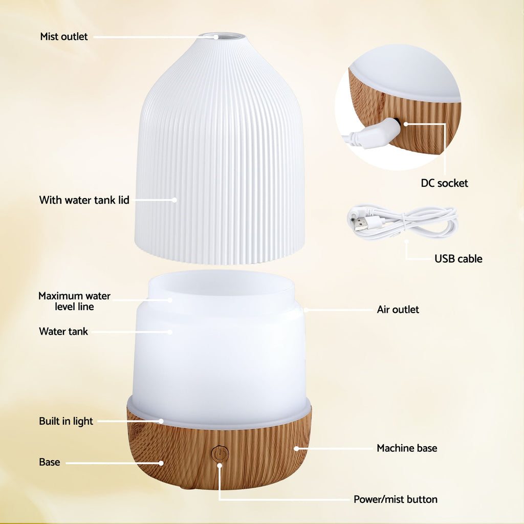 Devanti Ultrasonic Aroma Diffuser Aromatherapy 100ml LED Lights Iron Humidifier Forest