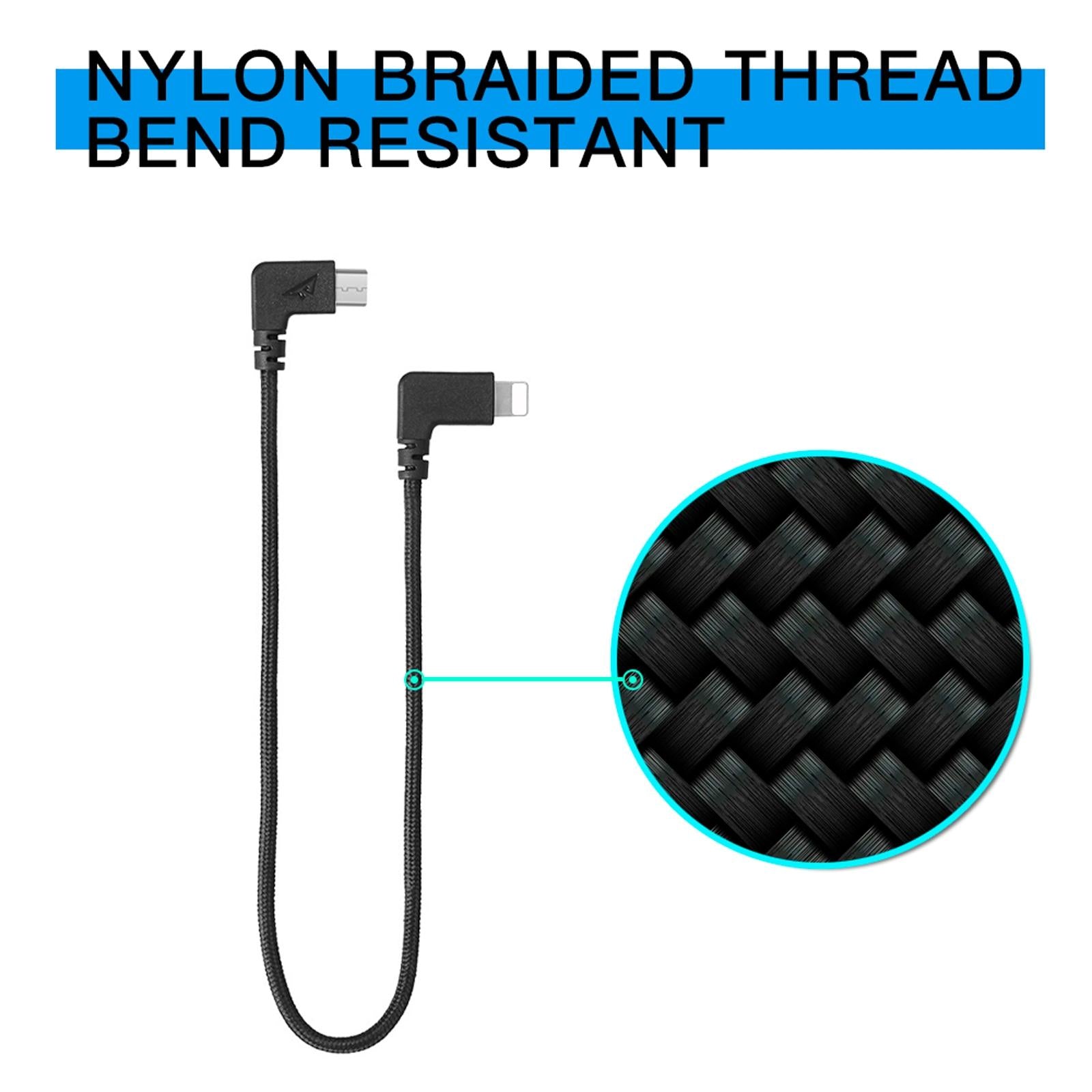 29Cm Woven Nylon Micro Usb To 8 Pin Data Cable For Dji Mavic Mini / Air / Spark / 2 Pro / Zoom Remote Controller - Iphone / Ipad Compatible-1915196497805316098