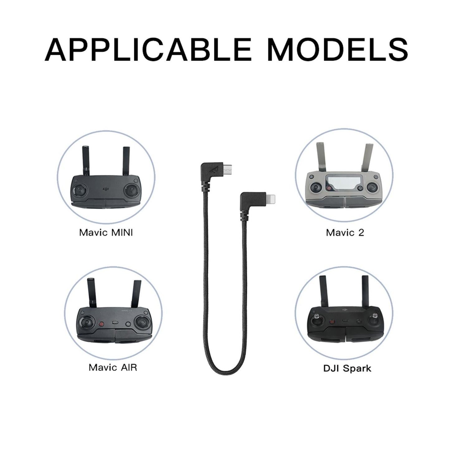 29Cm Woven Nylon Micro Usb To 8 Pin Data Cable For Dji Mavic Mini / Air / Spark / 2 Pro / Zoom Remote Controller - Iphone / Ipad Compatible-1915196497805316101