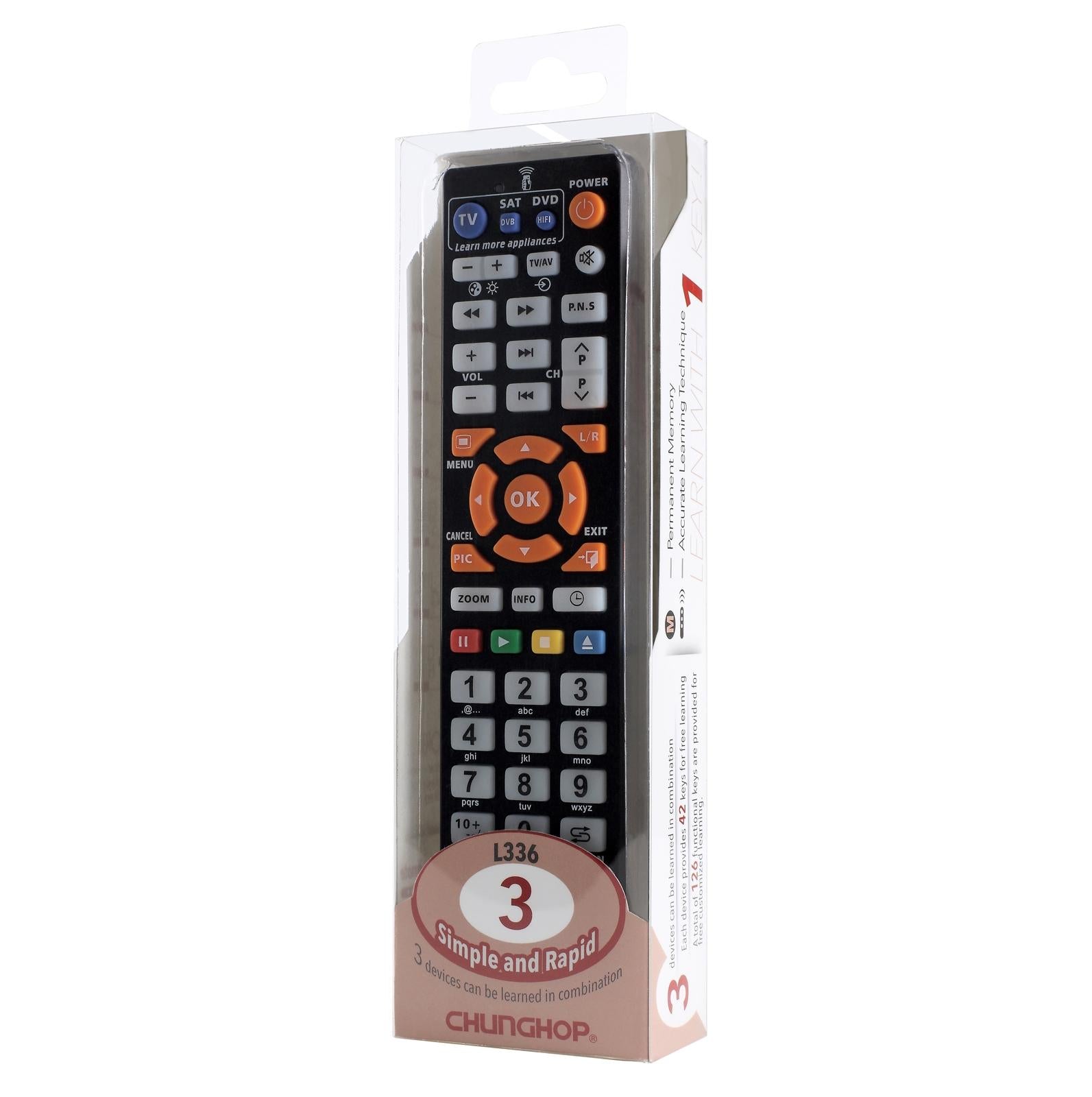 Universal Smart Learning Remote For Tv Cable Dvd - Chunghop L336-1915196881185673217