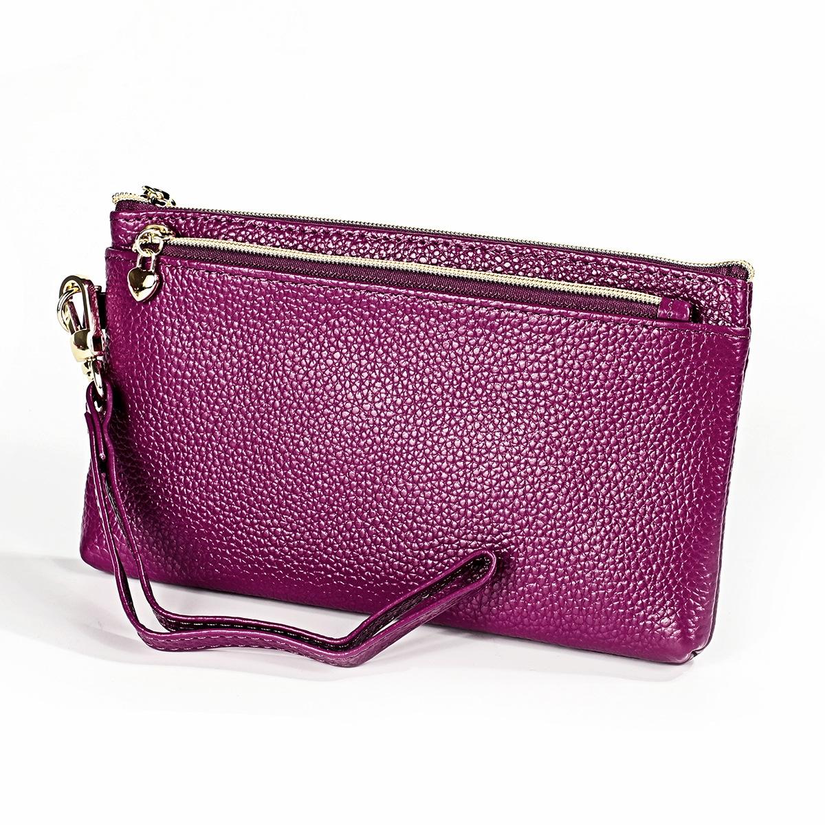 Versatile Cowhide Zipper Key Pouch In Purple-1915196533033275392