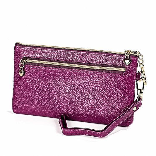 Versatile Cowhide Zipper Key Pouch In Purple-1915196533033275393