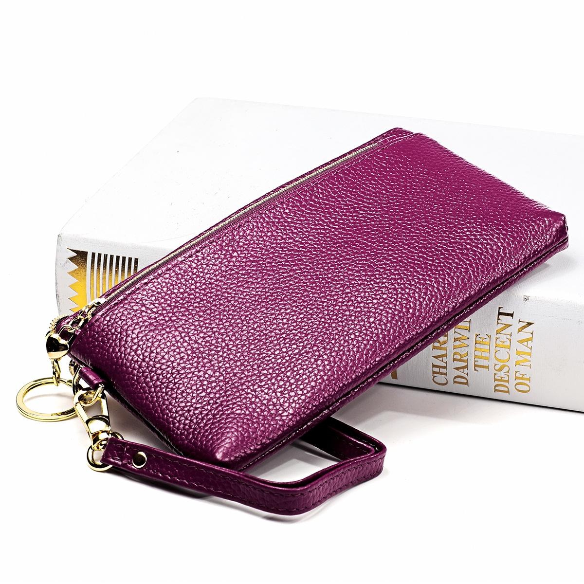 Versatile Cowhide Zipper Key Pouch In Purple-1915196533033275394