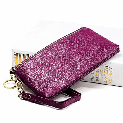 Versatile Cowhide Zipper Key Pouch In Purple-1915196533033275394