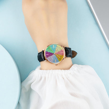 Women Rose Gold Steel Watch With Eight Colour Diamond Dial-1922443424951308293