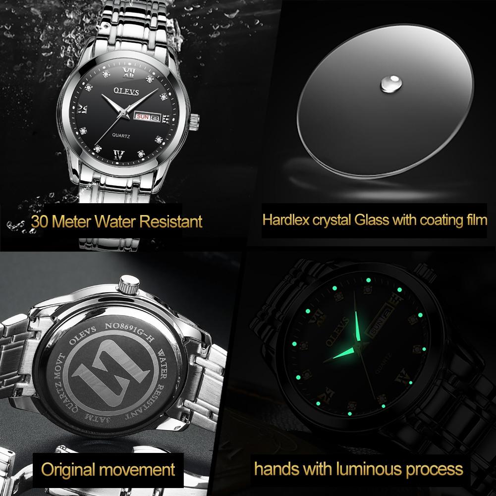 Waterproof Dual Calendar Quartz Watch For Men With Luminous Design - Black-1915196838504435715