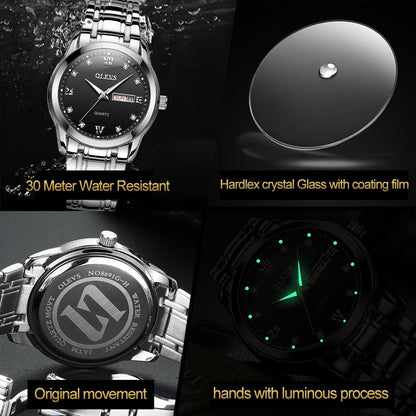 Waterproof Dual Calendar Quartz Watch For Men With Luminous Design - Black-1915196838504435715