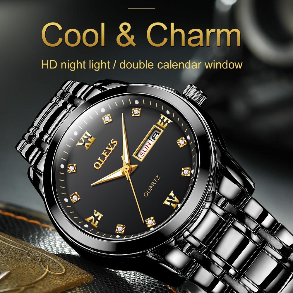 Waterproof Dual Calendar Quartz Watch For Men With Luminous Design - Black-1915196838504435717