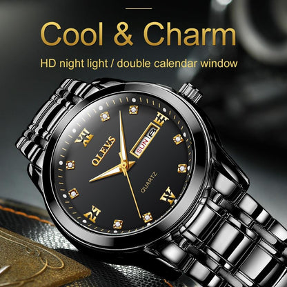 Waterproof Dual Calendar Quartz Watch For Men With Luminous Design - Black-1915196838504435717