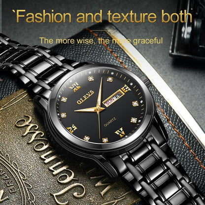 Waterproof Dual Calendar Quartz Watch For Men With Luminous Design - Black-1915196838504435718