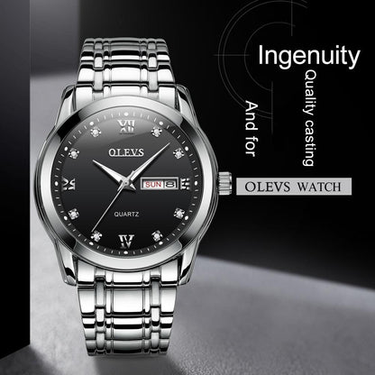 Waterproof Dual Calendar Quartz Watch For Men With Luminous Design - Black-1915196838504435719