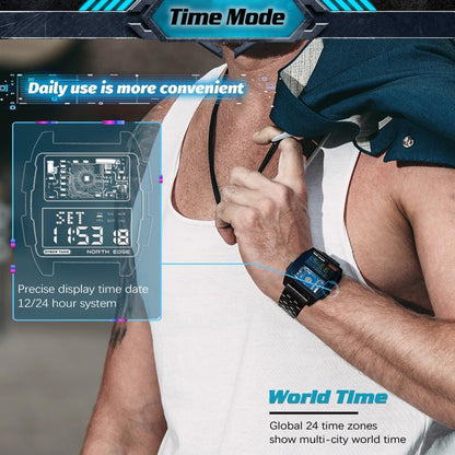 Stainless Steel Multifunction Watch - Black-1915197126728617990