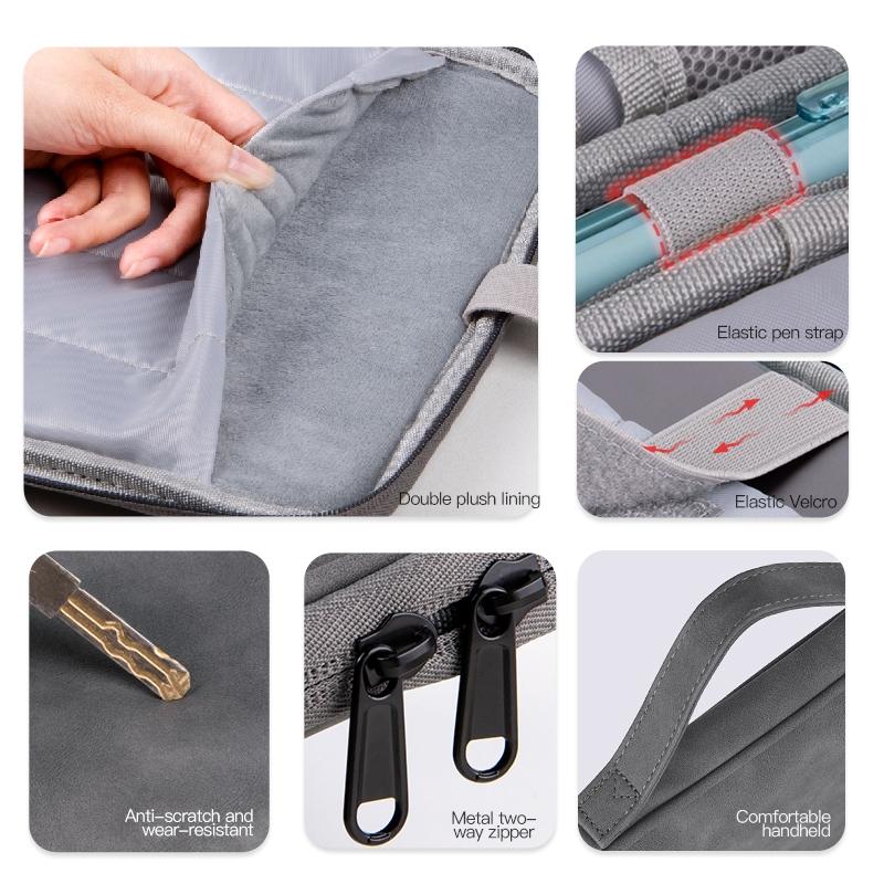 Grey Sheepskin Leather Bag For 9.7-11 Inch Laptops - Portable And Stylish-1915196811203710979