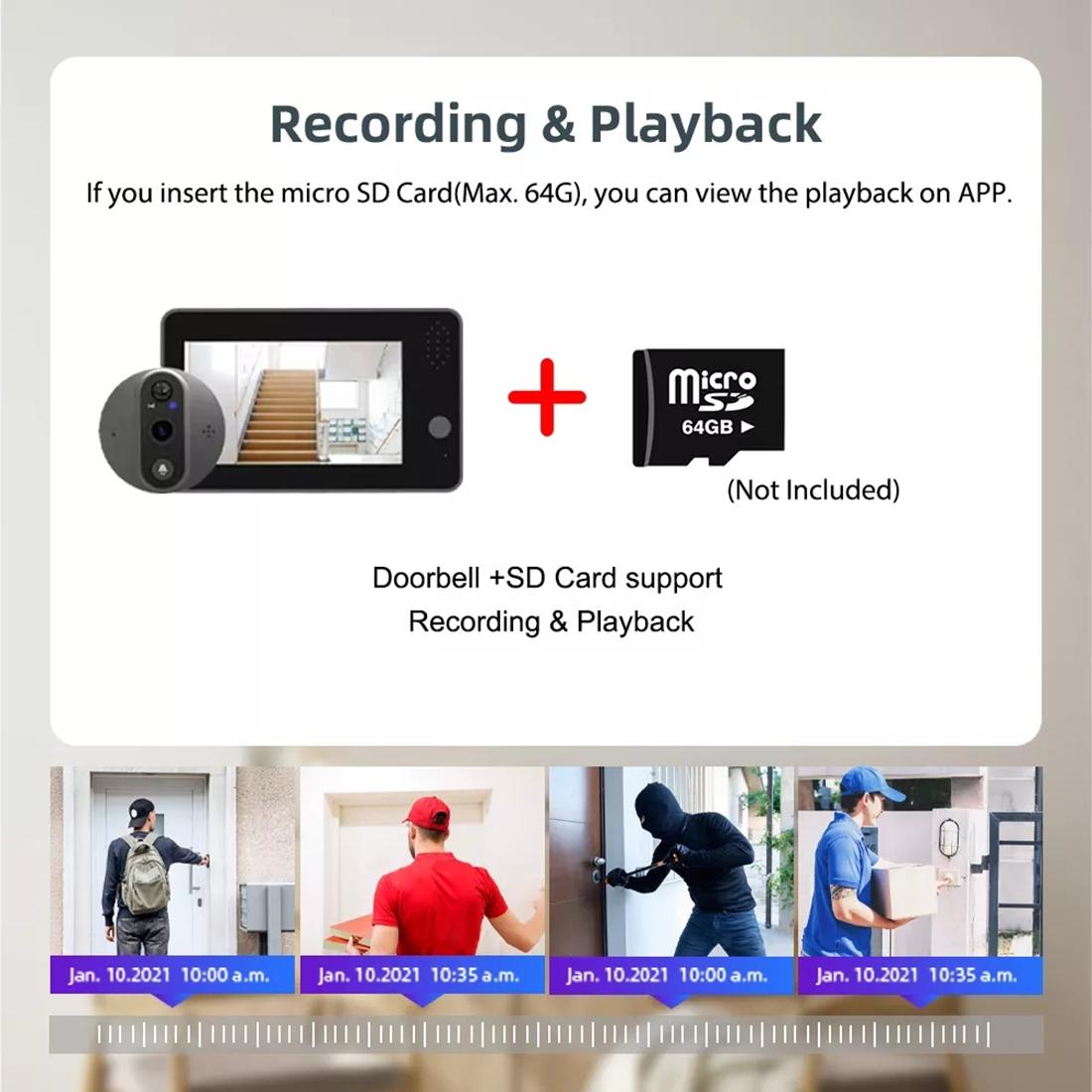 Smart Wifi Doorbell With Night Vision & Motion Detection - 4.3 Inch Screen-1915198370016792578