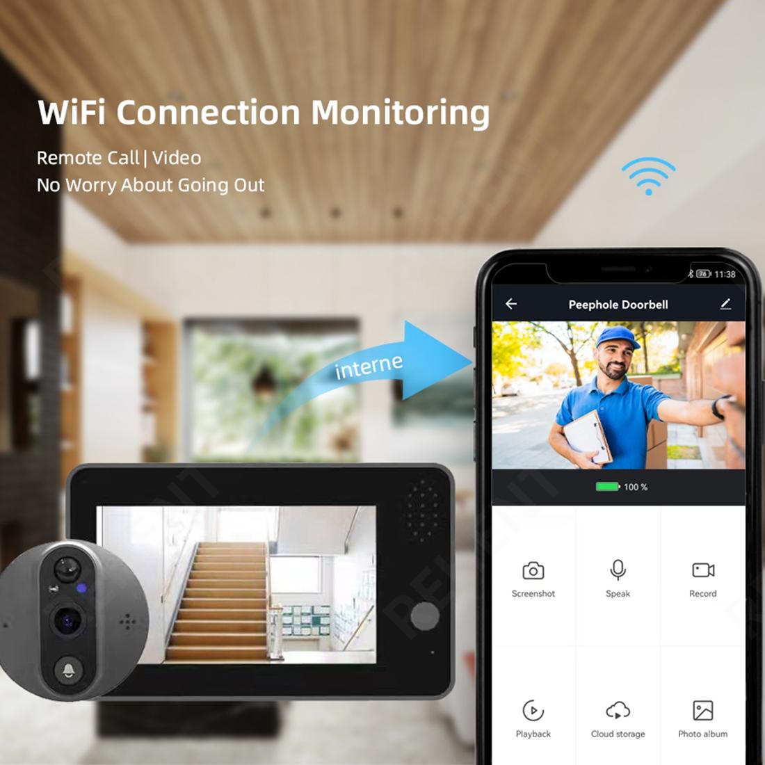 Smart Wifi Doorbell With Night Vision & Motion Detection - 4.3 Inch Screen-1915198370016792579