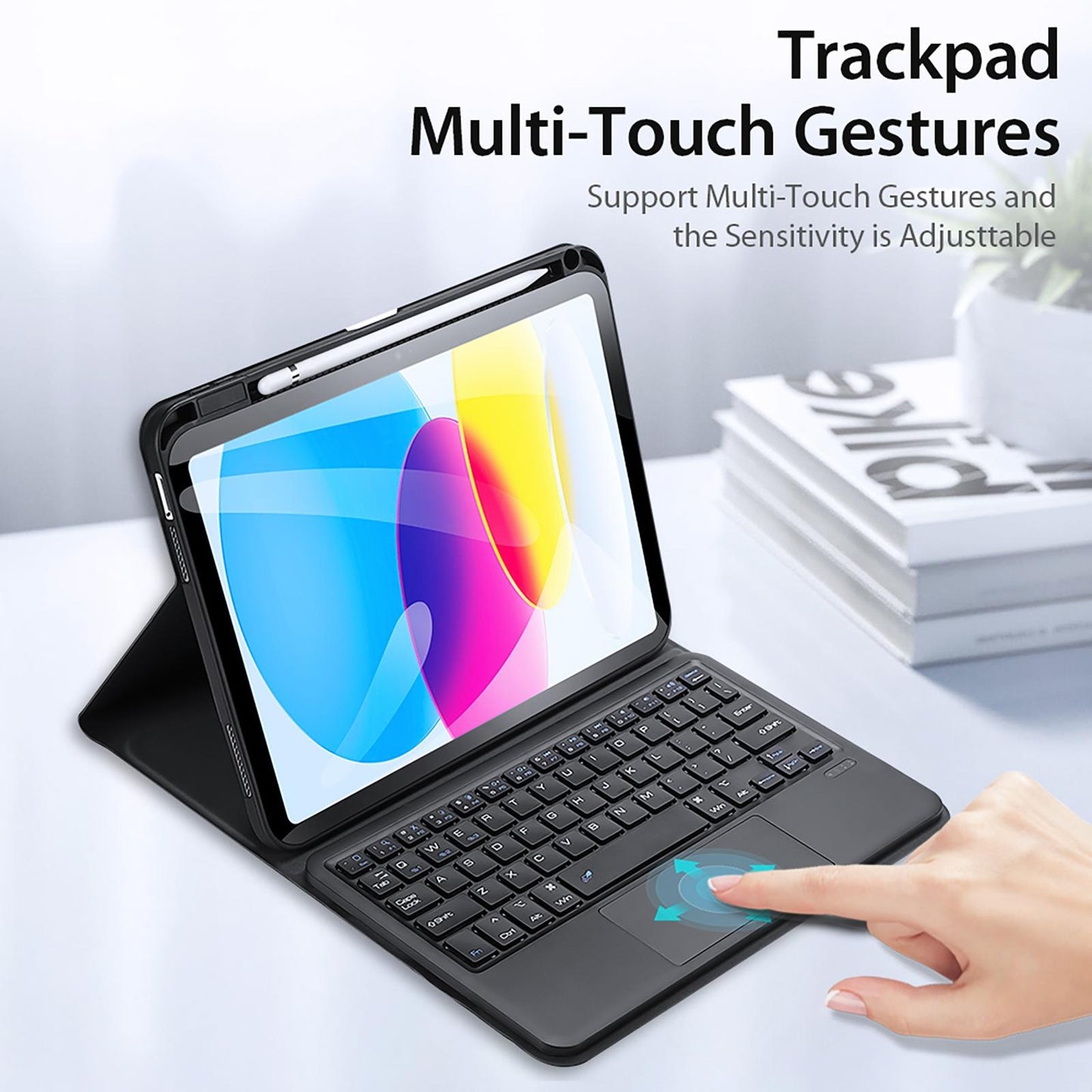 2022 Bluetooth Keyboard Leather Case For Ipad 10.9 With Touchpad & Smart Sleep - Black-1915196877129781253