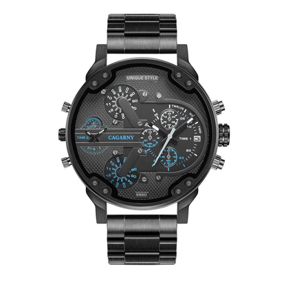 Men Dual Movement Steel Quartz Watch With Blue Face And Black Strap-1915196923267125252