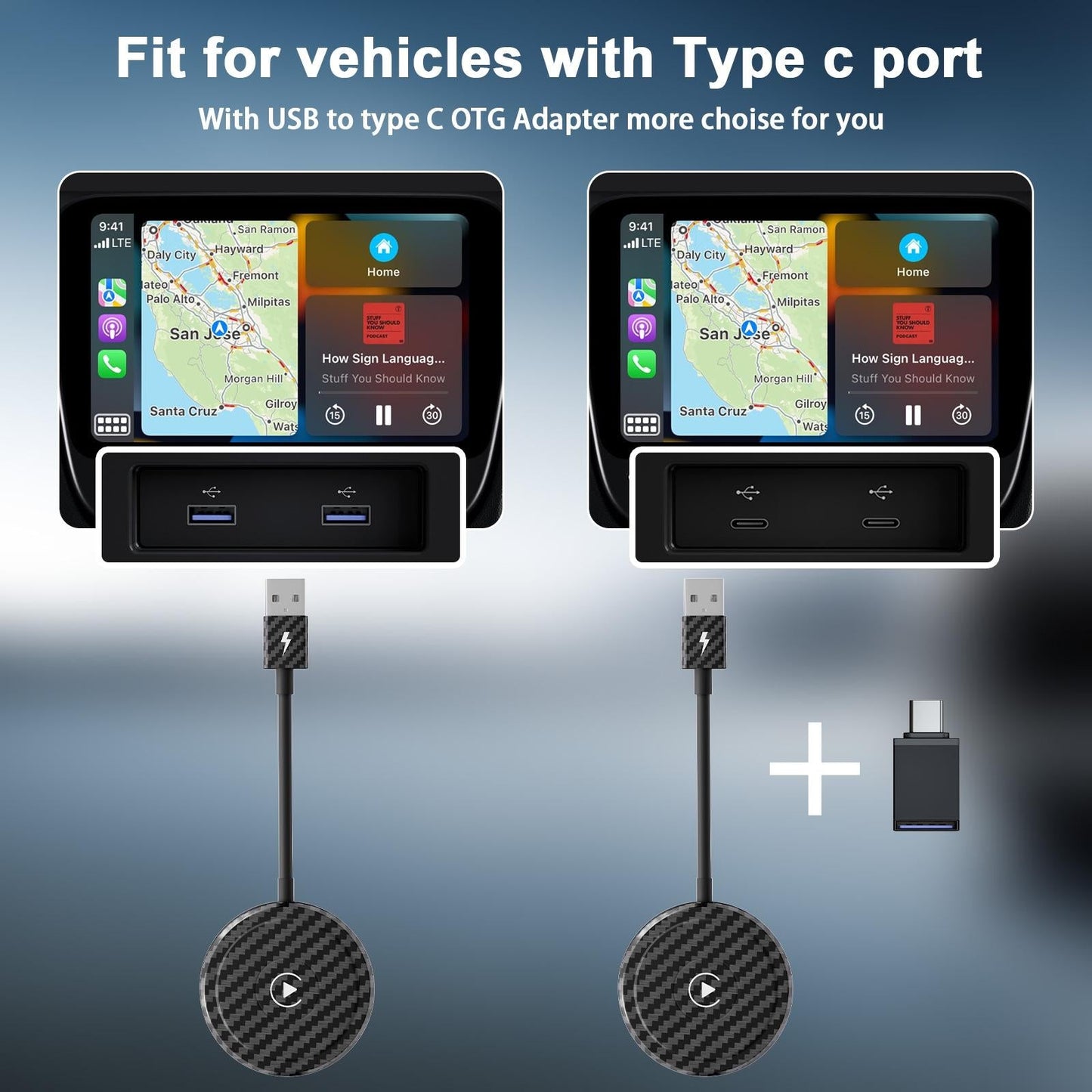Wireless Carplay Adapter For Iphone - Carbon Fiber Usb & Usb-C-1915196888148217861