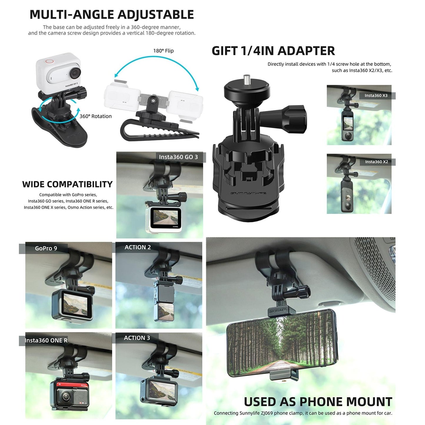 360 Degree Rotating Sun Visor Camera Mount For Vlogging-1915196908645781506