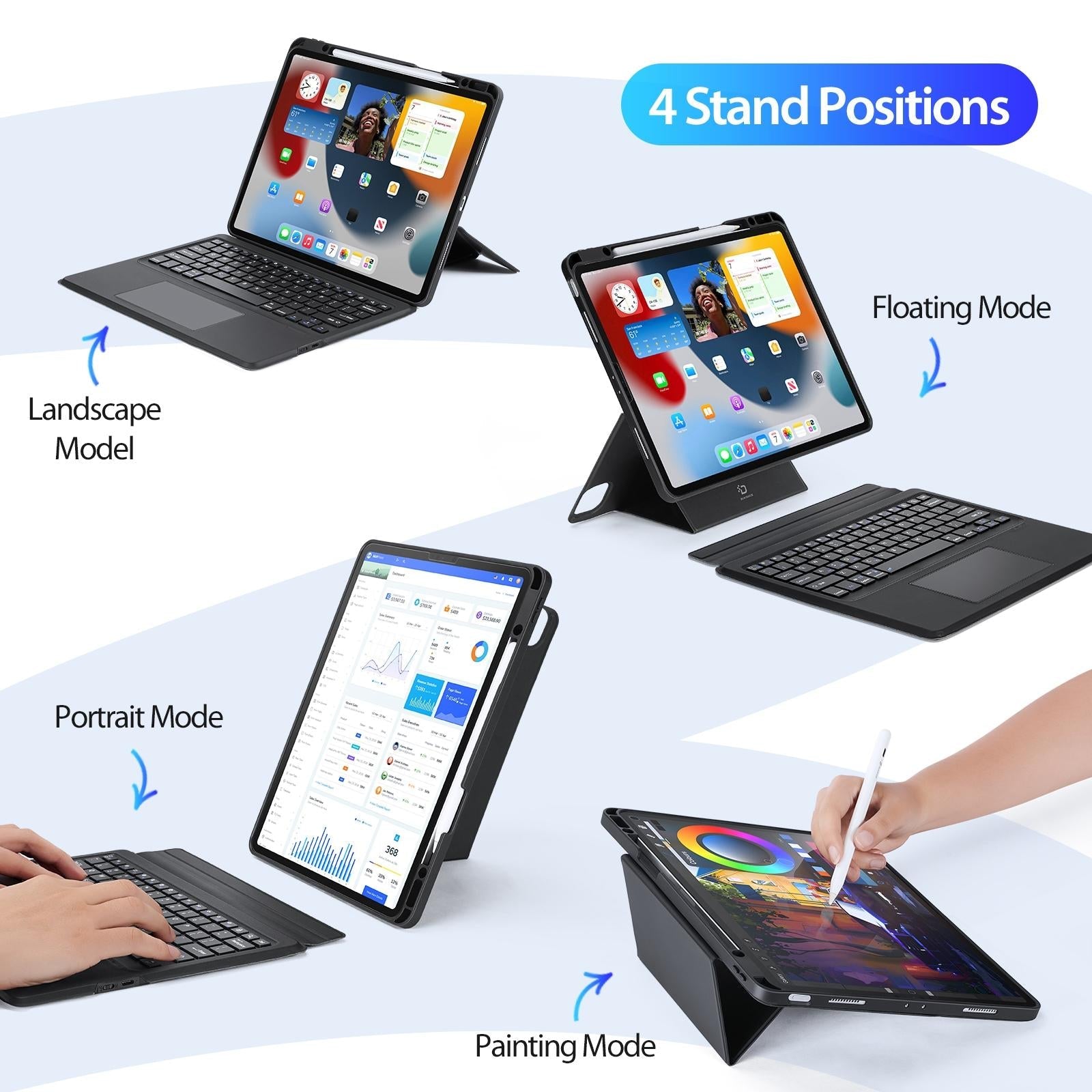 Wireless Bluetooth Keyboard Tablet Case For Ipad Pro 12.9 - Magnetic - Black-1922443430873665541