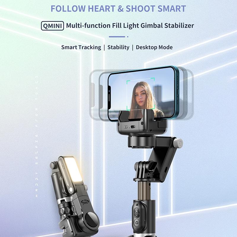 Desktop Gimbal Stabilizer With Fill Light And Selfie Stick - Black-1964932191901323265