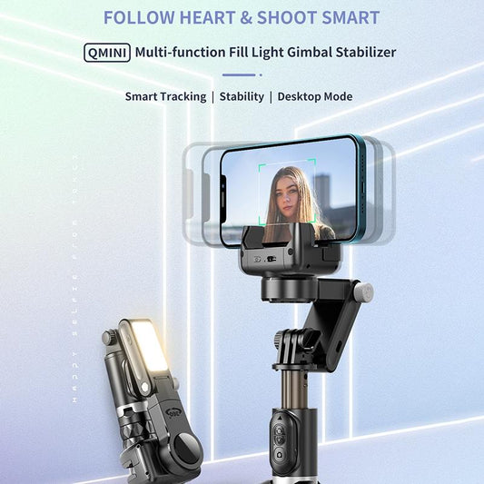 Desktop Gimbal Stabilizer With Fill Light And Selfie Stick - Black-1964932191901323265