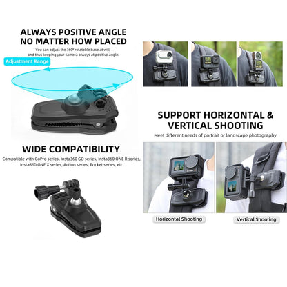 360 Degree Swivel Backpack Clip For Magnetic Action Camera Mount-1915196808078954500
