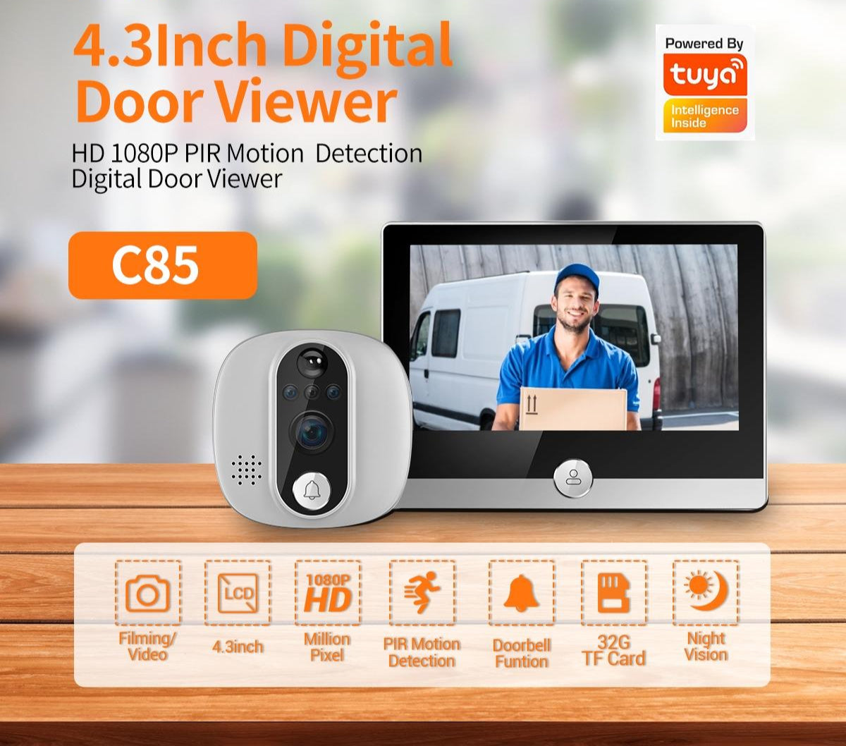 Smart Wifi Door Viewer With Wide-Angle Pir & Night Vision 1080P 4.3 Inch Dingdong Photo-1915197120667848705