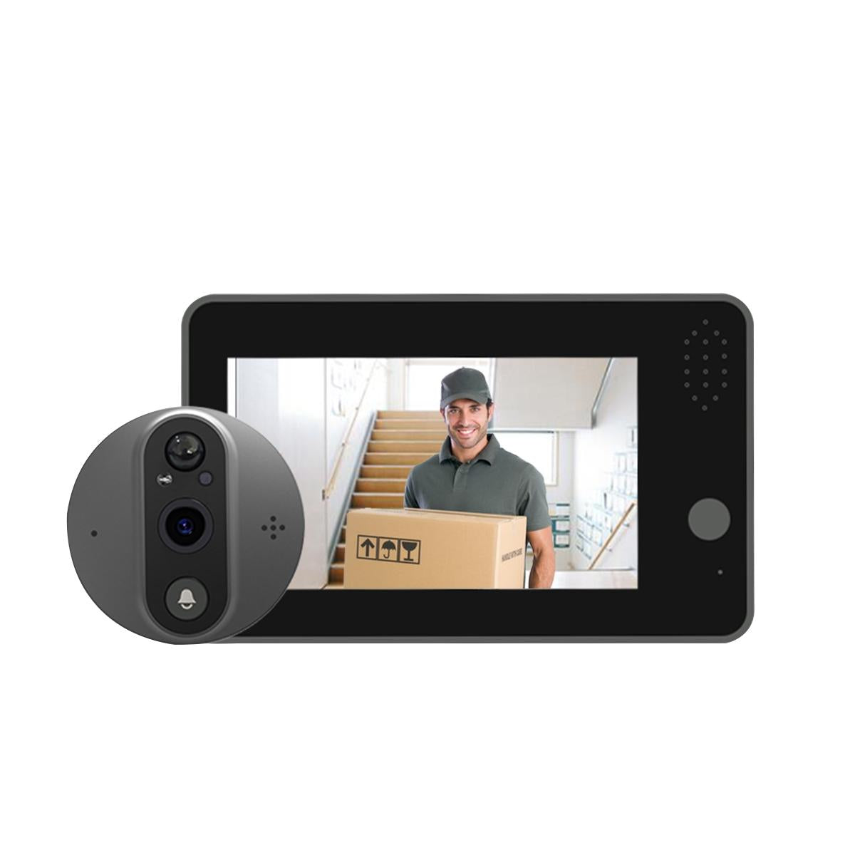Smart Wifi Door Viewer With Wide-Angle Pir & Night Vision - 1080P 4.3 Inch Dingdong Photo White-1915196882695622656
