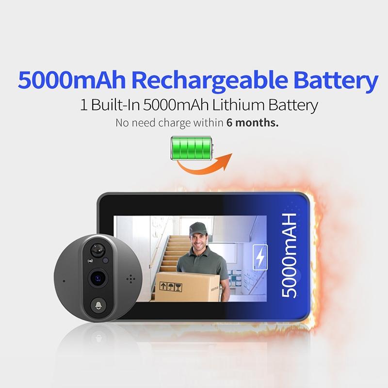 Smart Wifi Door Viewer With Wide-Angle Pir & Night Vision - 1080P 4.3 Inch Dingdong Photo White-1915196882695622665