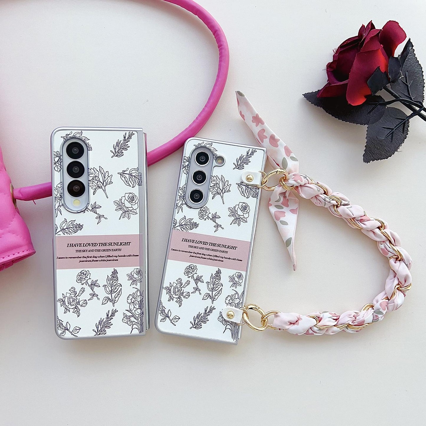 Floral Sketch Pearlescent Pc Case For Samsung Galaxy Z Fold 4-1915196646812160005