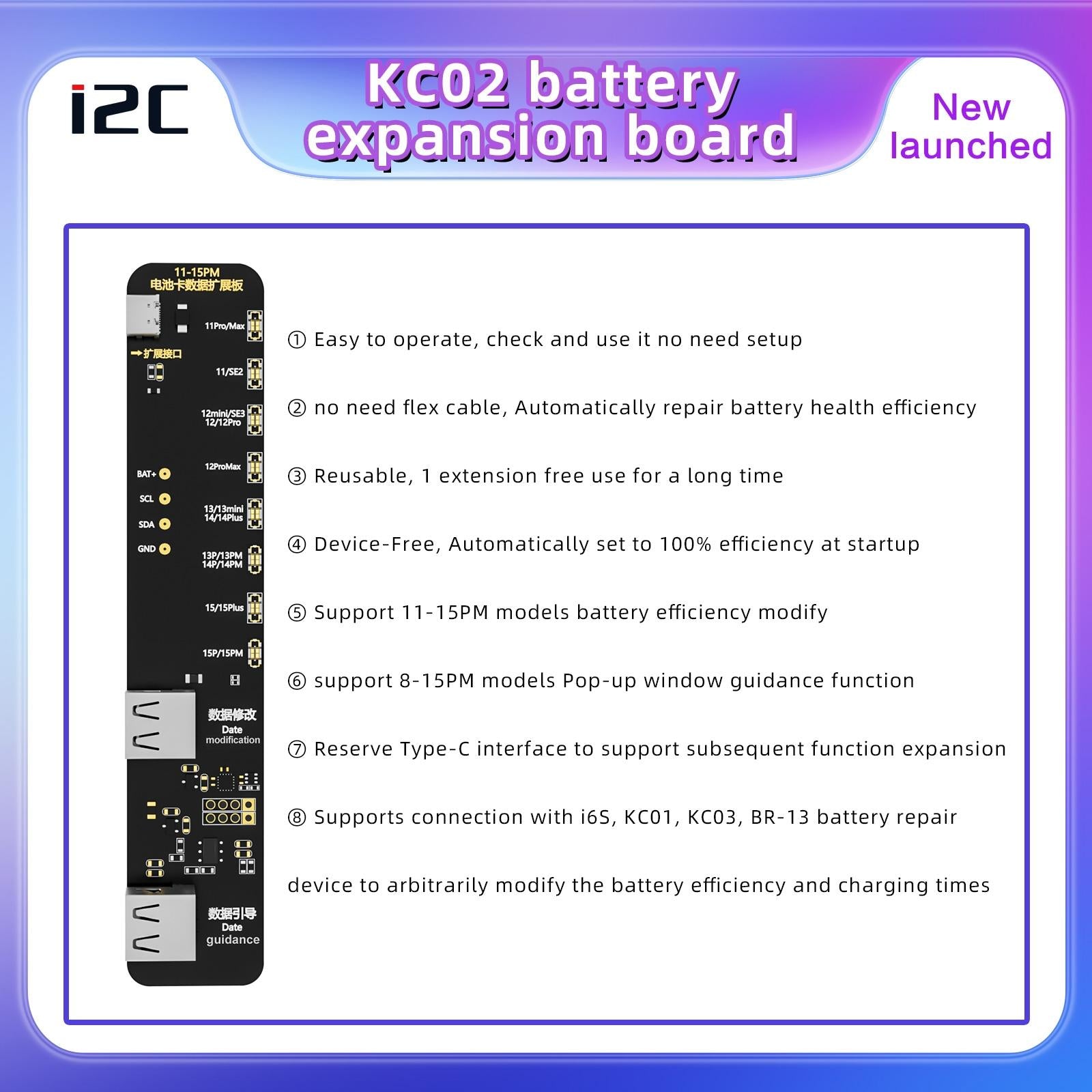 Efficient Battery Repair Board For Iphone 11 / 15 Pro Max - I2C Kc02 Expansion-1915196981836386310
