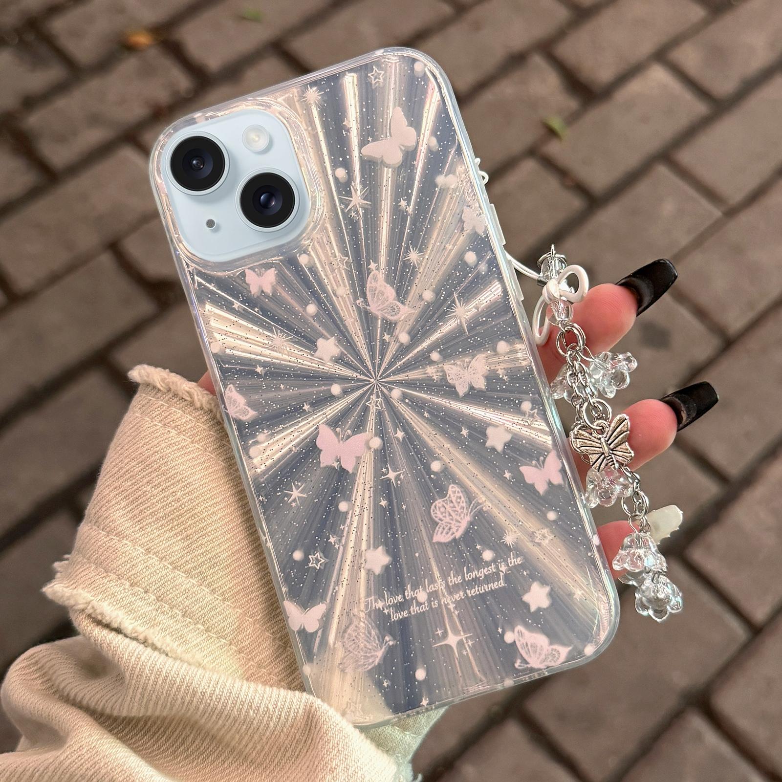 Double Layer Acrylic Tpu Shockproof Phone Case With Fireworks Butterfly Pattern And Star Butterfly Design For Iphone 15-1915196664566648836