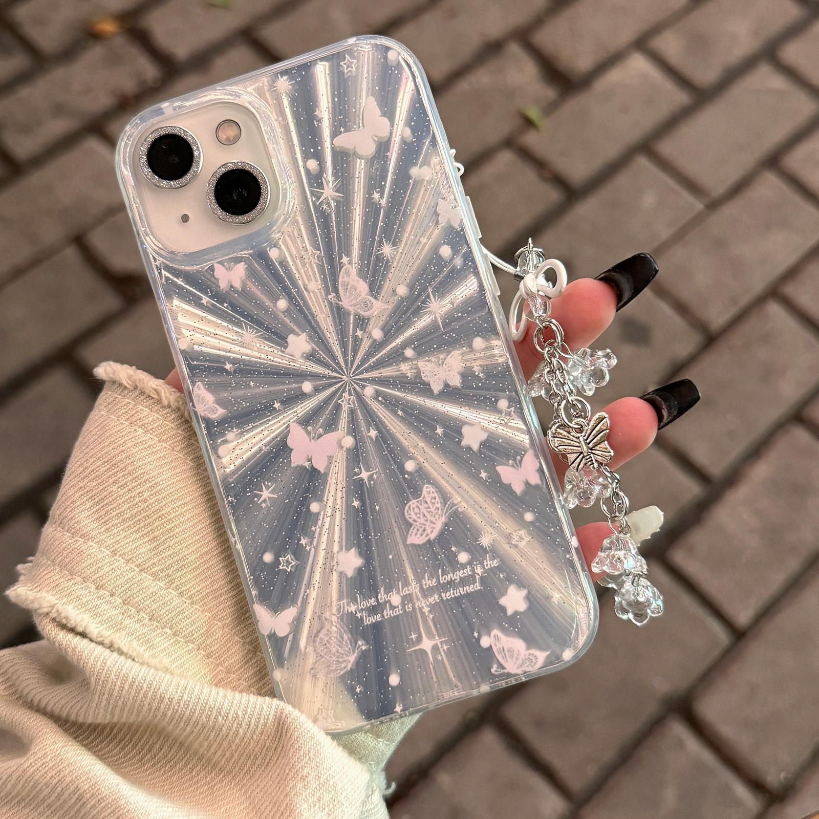 Double Layer Acrylic Tpu Shockproof Phone Case With Fireworks Butterfly Pattern And Star Butterfly Design For Iphone 15-1915196664566648833