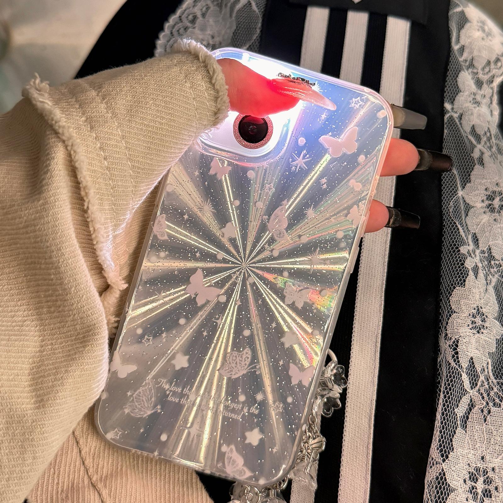 Double Layer Acrylic Tpu Shockproof Phone Case With Fireworks Butterfly Pattern And Star Butterfly Design For Iphone 15-1915196664566648834