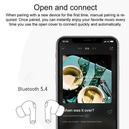 Wireless Bluetooth Earphone With Touch Screen & Noise Reduction - White-1915196825372069894